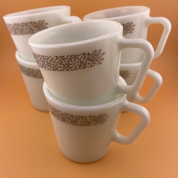 Vintage, Woodland Brown Mugs 1410 by Pyrex, Set of 6 - Picture 1 of 7